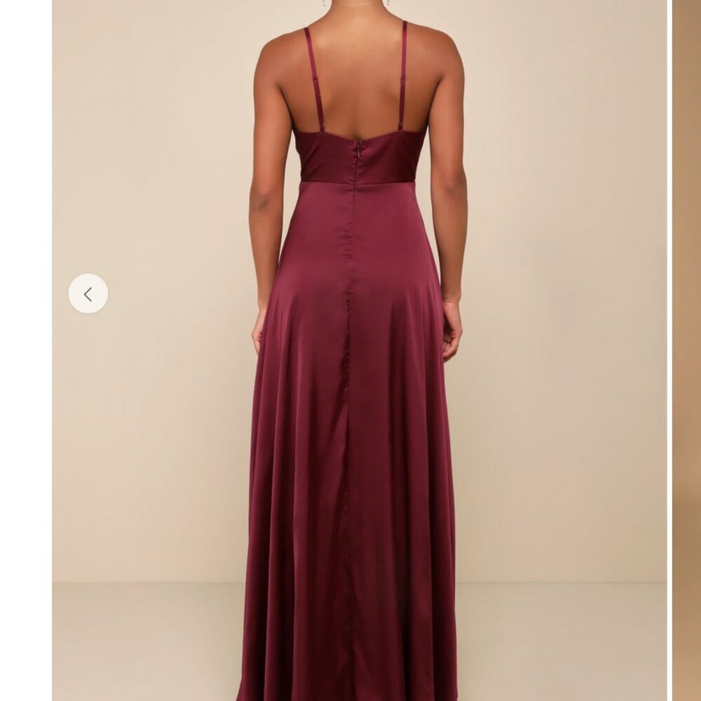 XS Lulus Ode To Love Burgundy Satin Maxi Dress NWT